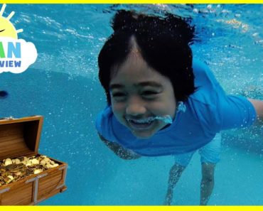 Ryan finds Secret Treasure Chest with Surprise Toys in swimming pool!!!!