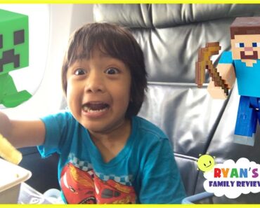 Surprise Toys Opening Challenge Minecraft Kid On the Airplane going home with Ryan's Family Review