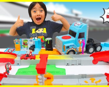 Ryan's World Giant Truck Toy Car Race Track!!!