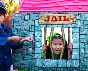 Emma Pretend Play as Cop LOCKED UP Jannie in Jail Playhouse Toy for Kids