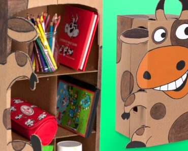DIY Cardboard Desk Organizer – Cow Shelf | Craft Ideas & Projects for Kids