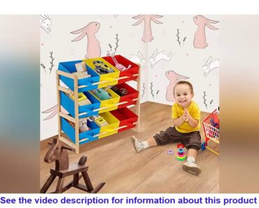 [UK Review] ☂ Shoze Childrens Room Storage 3 Tier Kids Toy BoxWooden Toy Storage Shelf Canvas Boxes