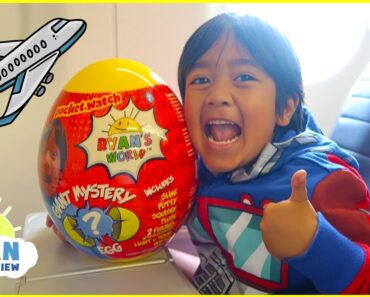 Ryan Opening Giant Surprise Egg Toy on the airplane!!!